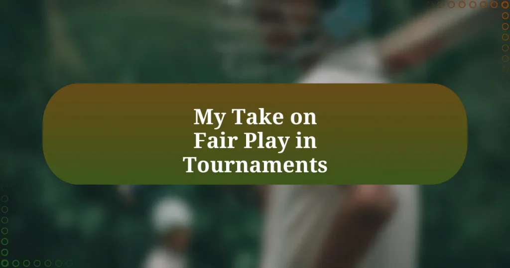 My Take on Fair Play in Tournaments